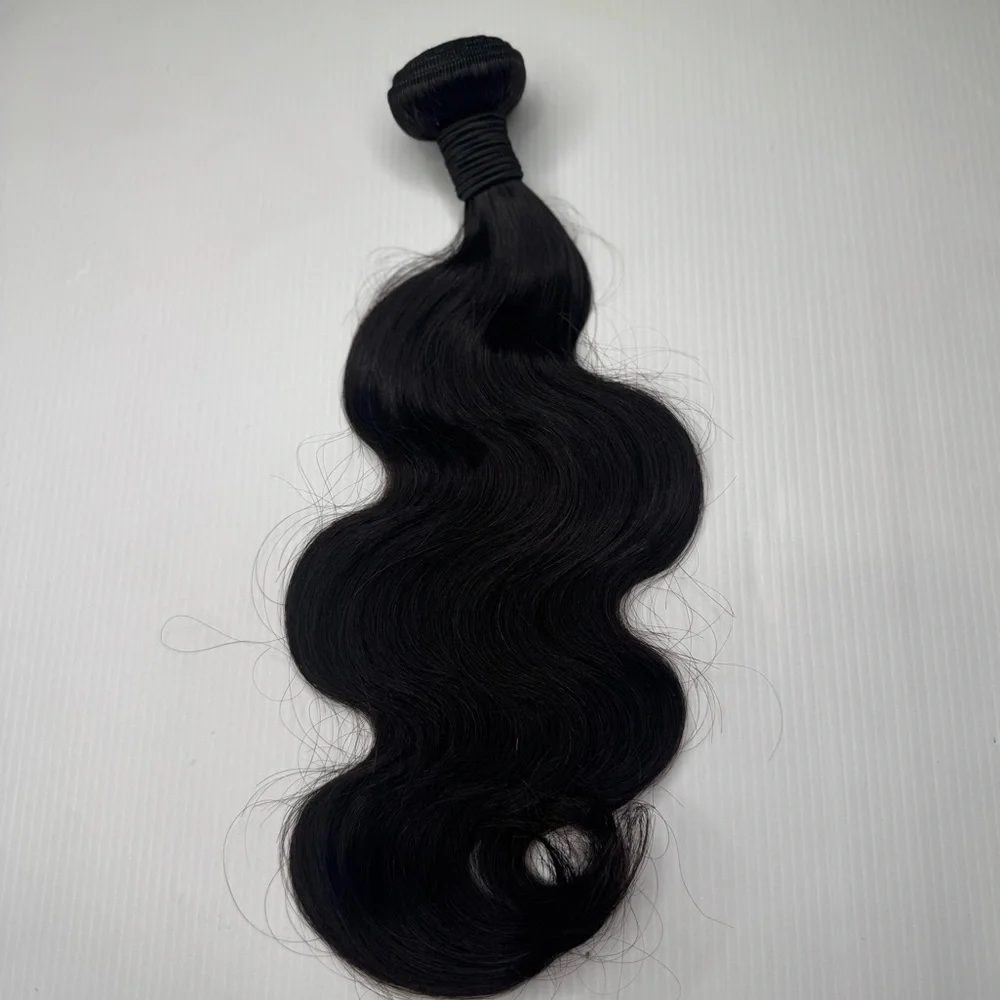 16” 100% Human Hair Body Wave Bundle Natural Black Weft Extension